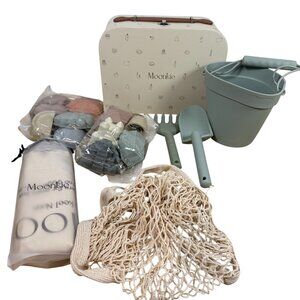 Moonkie Baby Toy Gift Set Beach Sand Toys Pail Molds Shovel Rake Net Bag Tote